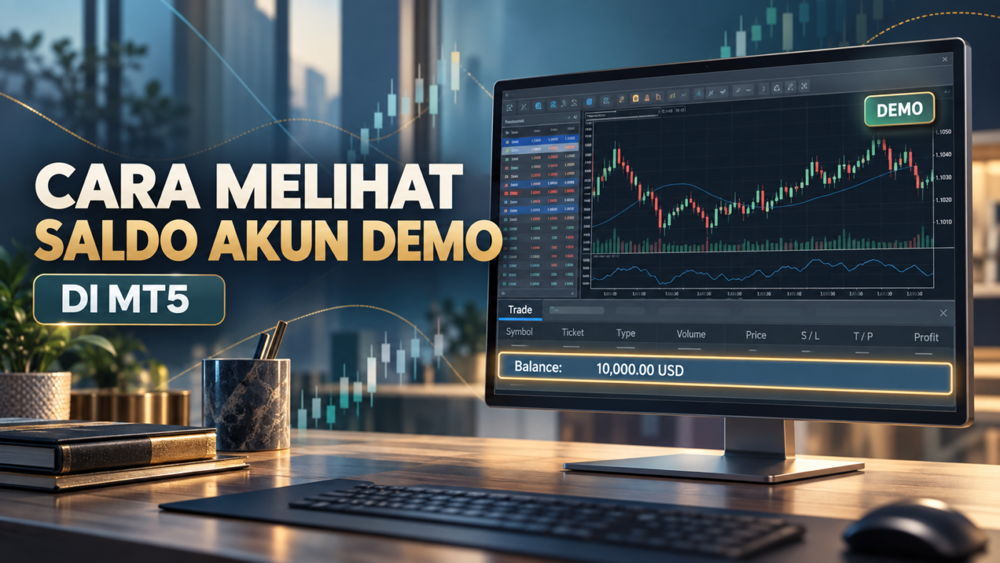 Cara melihat saldo akun demo di MT5 pada tab Trade