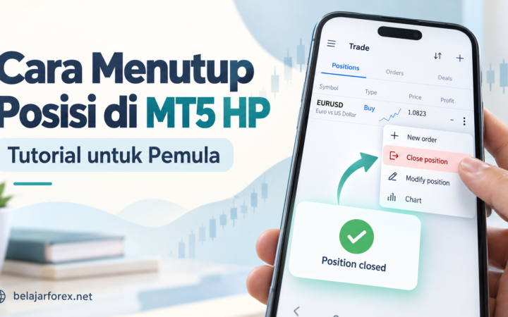 Ilustrasi cara menutup posisi Buy atau Sell di MT5 HP melalui menu Close position.