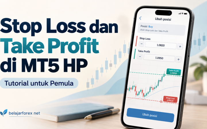 Ilustrasi cara mengatur Stop Loss dan Take Profit di MT5 HP melalui menu Ubah posisi.