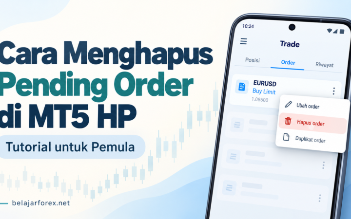 Ilustrasi menghapus pending order di MT5 HP melalui menu Hapus order.