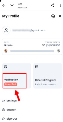 Tahapan membuka menu verifikasi profil XM dan mengonfirmasi nomor HP.